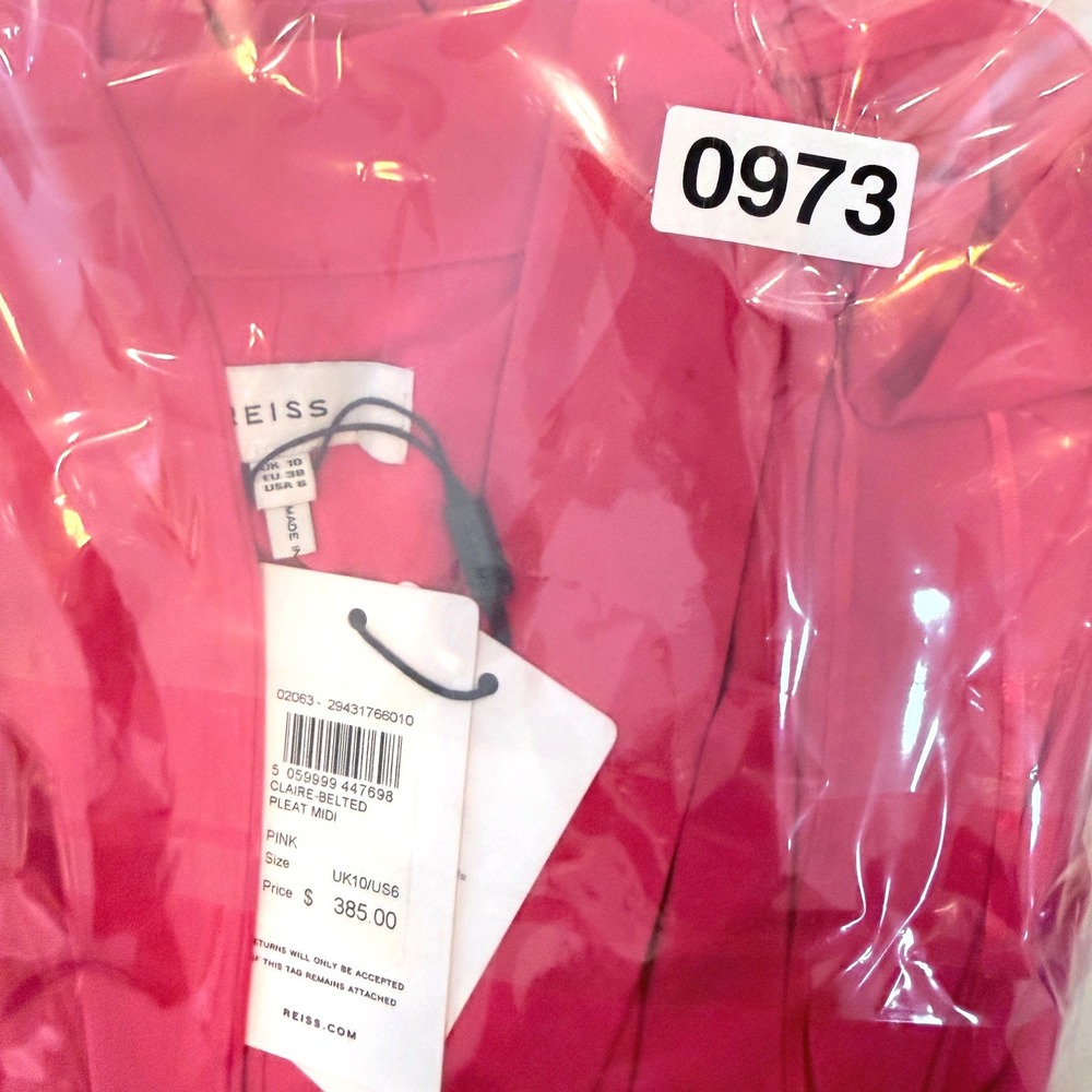 Reiss Dress Claire Pink Belted Pleat Midi Size US 6 Sleeveless New - Picture 11 of 11